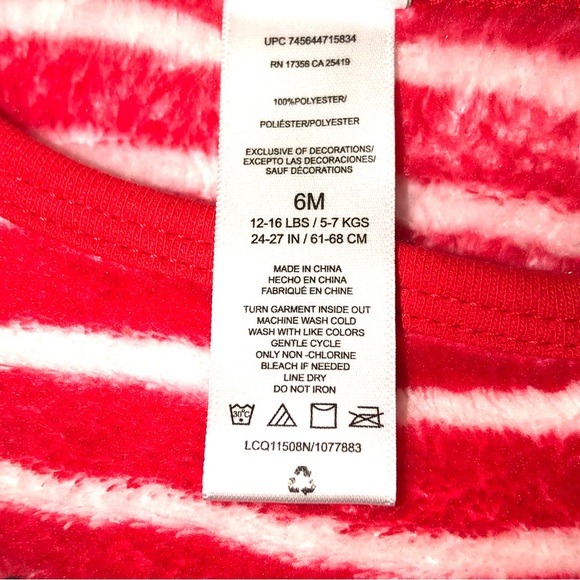 Little Me Christmas🎅🏽Santa Stretch Candy Cane Stripe Infant Footed Onesie NWT - Picture 10 of 15